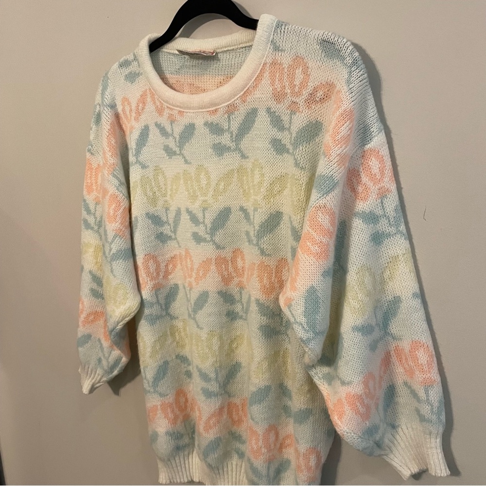 VINTAGE 1980s Justin Allen Spring Cottagecore Pastel Sweater - Size M - Picture 6 of 13